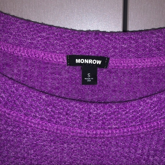 Monrow Thermal Raglan Tee in Orchid, Size Small - Picture 5 of 6